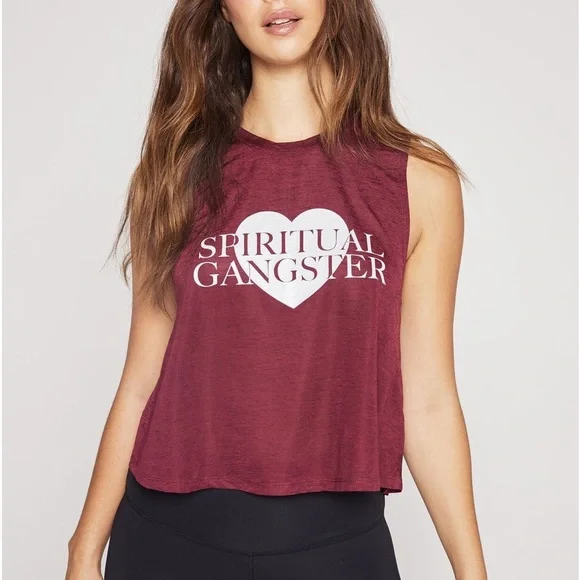 Spiritual Garnet Raspberry Heart Logo Copped Tank Top - Picture 2 of 11